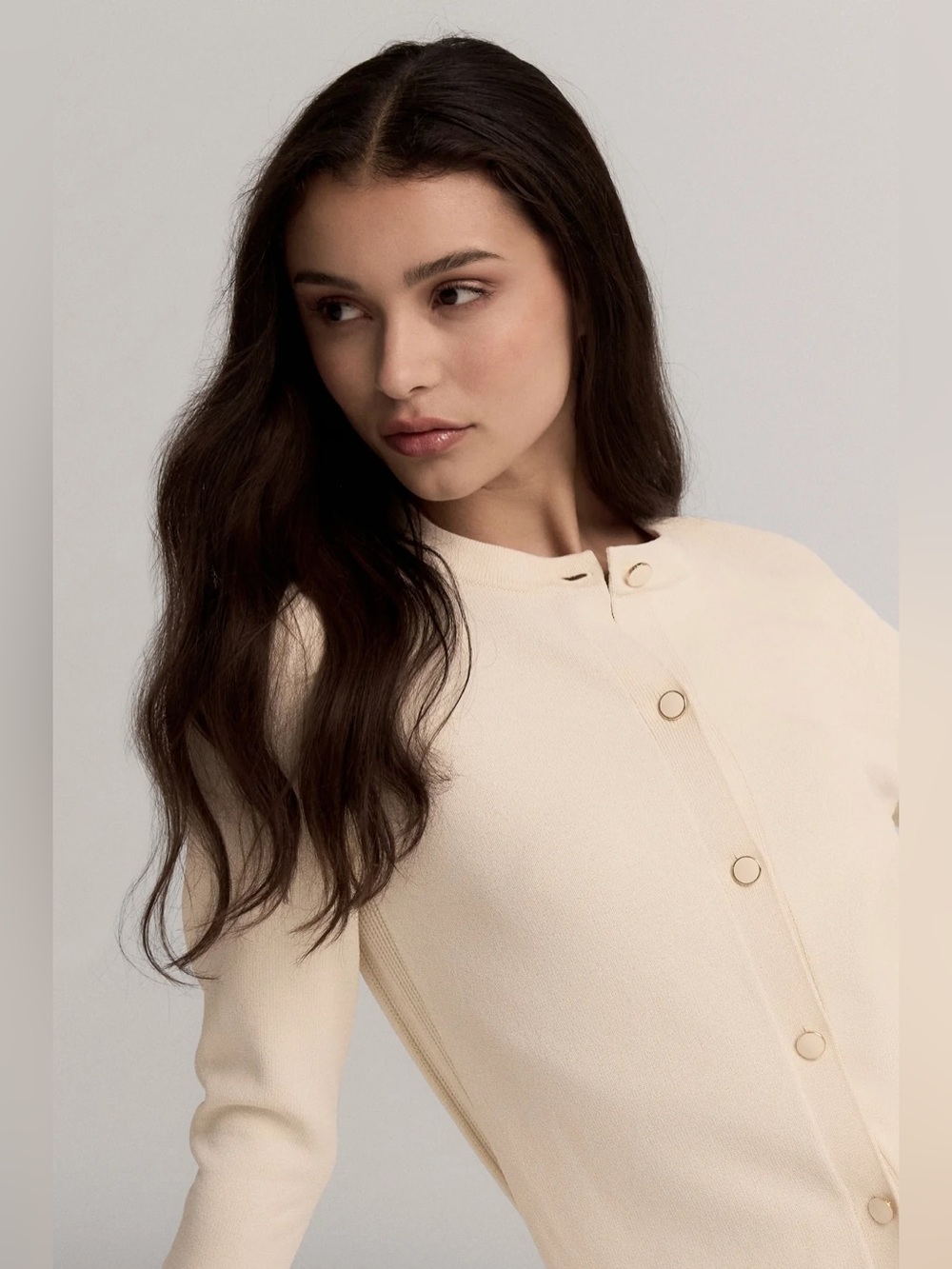St. John Santiago Knit Cardigan XL Ivory Cream Gold Button Luxury